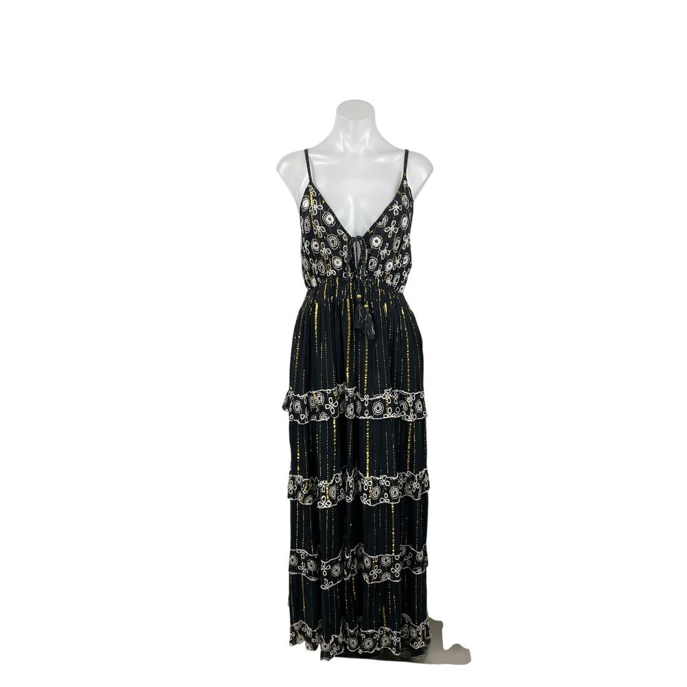 NEW Ananta Embroidery Sleeveless Tiered Maxi Cami Tank Flare A-Line Dress L/XL